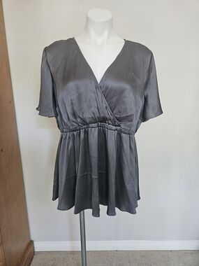 Torrid Gray Wrap Peplum Top